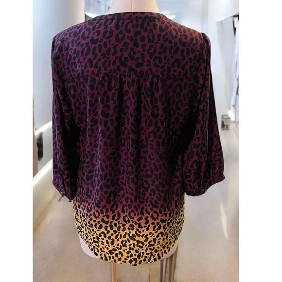 Torrid 1 (1X) Ombre Leopard Georgette Secretary Tie Neck 3/4 Sleeve Blouse Top - Picture 2 of 3